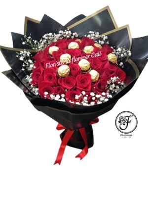 Buchón de Rosas y Chocolate Cali - Floristería Florecer